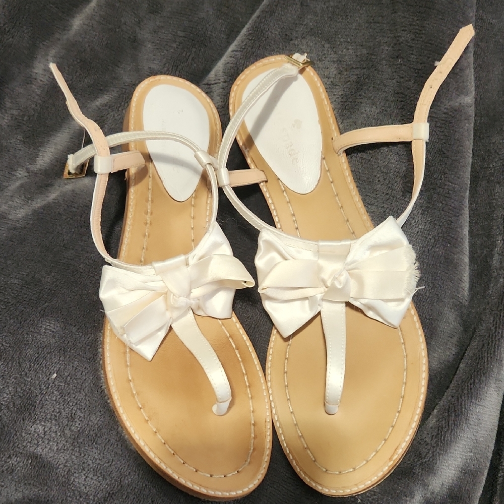 Kate Spade Satin Cream/White Bow Sandals